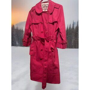 Y2K  Juicy Couture Pink Long Rain Jacket Trench Coat Double Breasted Size Medium